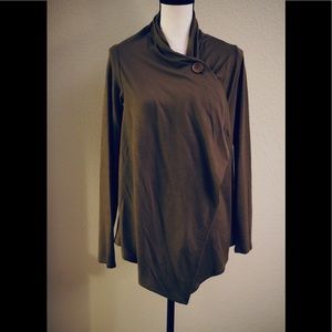 New! Bobeau Olive Green Lightweight One Button Wrap Cardigan